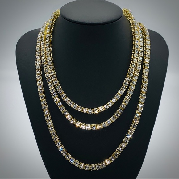 Gold Tennis Chain & Bracelet Set 5mm - Picture 2 of 6